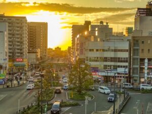 新松戸駅前の夕暮れ