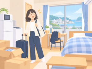 新しい部屋で1人暮らしを始める女性