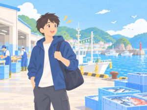 漁港関連の仕事を始める男性